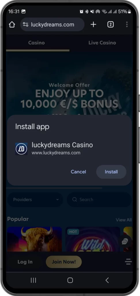 lucky dreams app downloading on android step 3